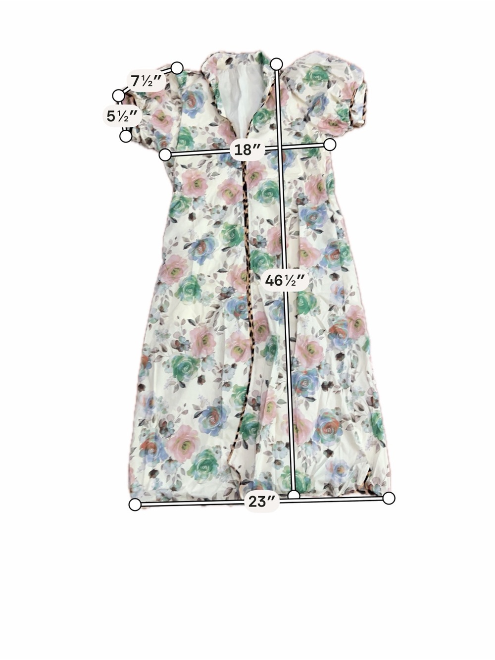 Floral Puff Sleeve Cotton Midi Dress Romantic Cottagecore Garden Party Medium - Picture 2 of 7